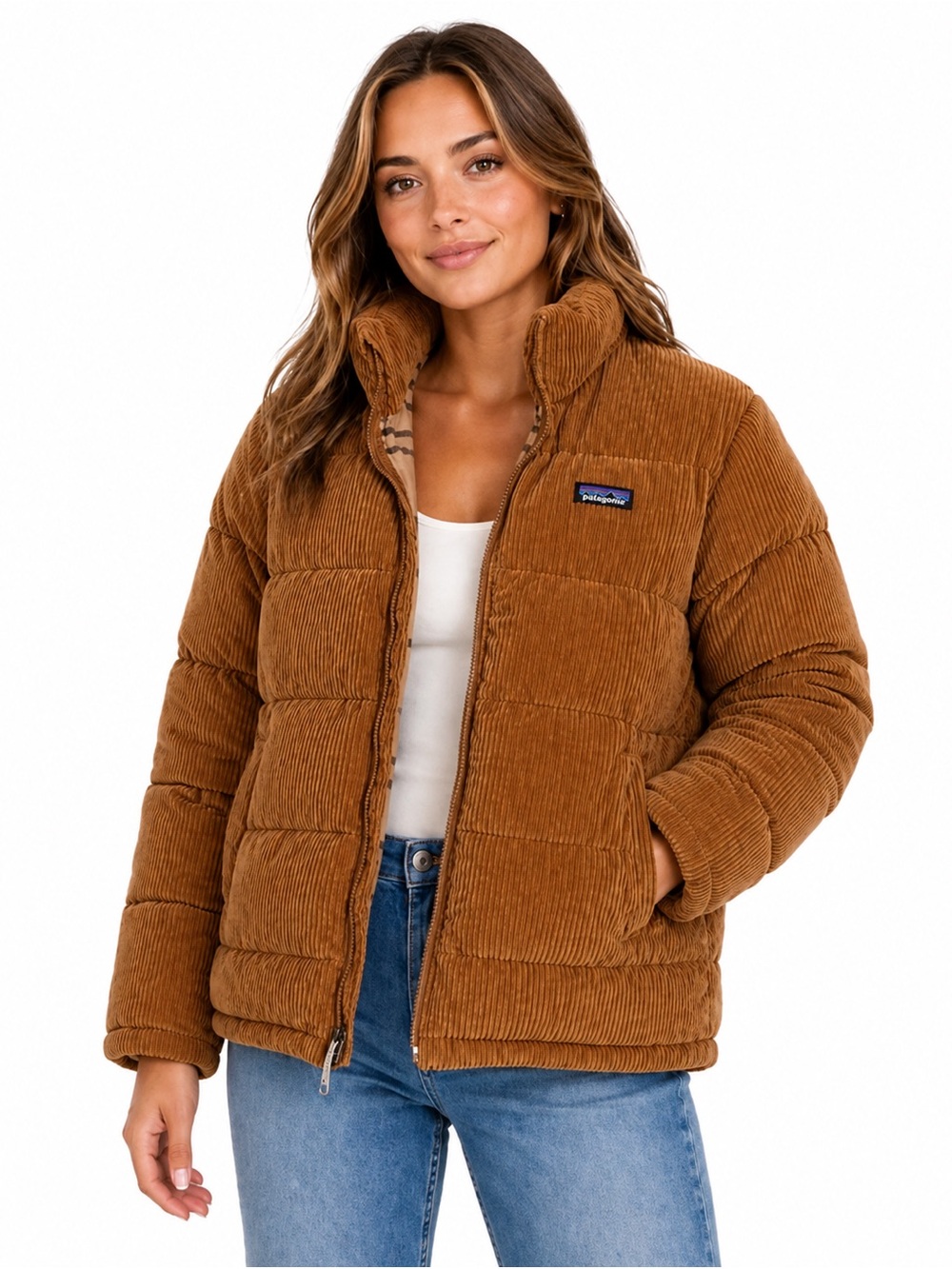 Patagonia Women's Cord Fjord Coat Tan Brown Corduroy Jacket Zip Up Size Small